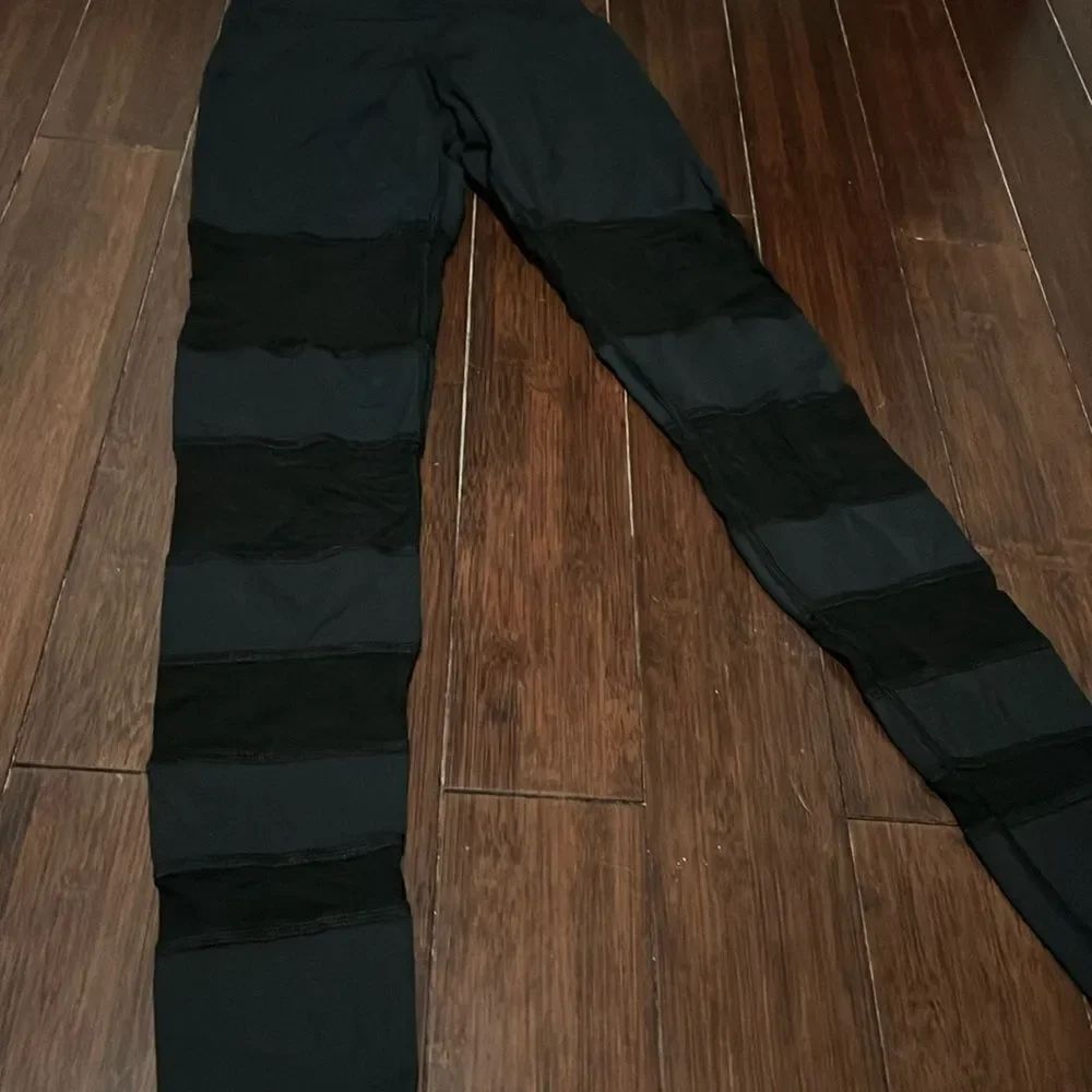 Brazil Wear Black Leggings - Striped and Sheer LIKE NEW Long Ankle Leggings